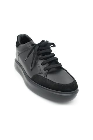 Elevold Man Erkek Hakiki Deri 7 Cm Boy Uzatan Siyah Spor Ayakkabı Siyah