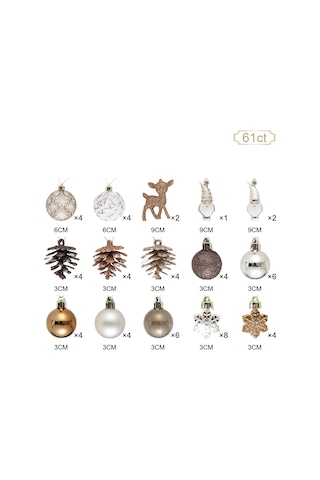 Karaca Home New Year Yılbaşı Bronze 65 Parça Ağaç Süsü Seti
