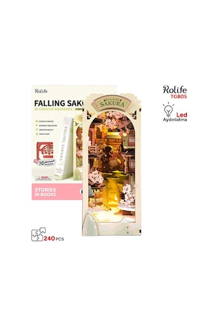 Rolife Tgb05 Falling Sakura Kitap Köşesi Book Nook Dıy Minyatür Maket Model Seti Mini Dollhouse 3d Model Kit Detaylı Dekoratif Hobi Seti 3d Puzzle Tiny House