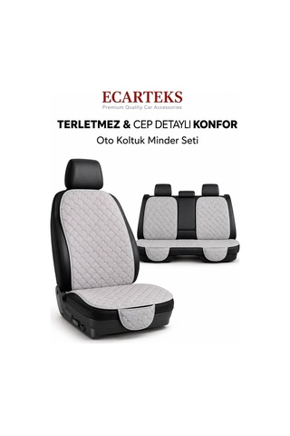 Terletmez Cepli Oto Koltuk Minder Seti Kolay Montaj Universal Koruyucu Kılıf Kumaş Açık Gri