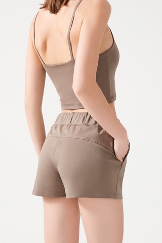 Los Ojos Kadın Haki Cepli Beli Lastikli Basic Fit Spor Şort Shorts Haki