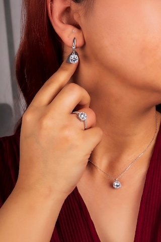 925 Ayar Gümüş Rodyumlu Beyaz Zirkon Taşlı Bayan Takı Seti -8229 Gümüş