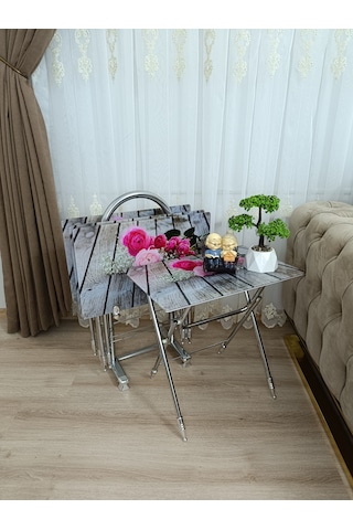 Çanta Zigon Sehpa,4'lü Sehpa, Zigon Sehpa, Camlı Sehpa -pembe Gül