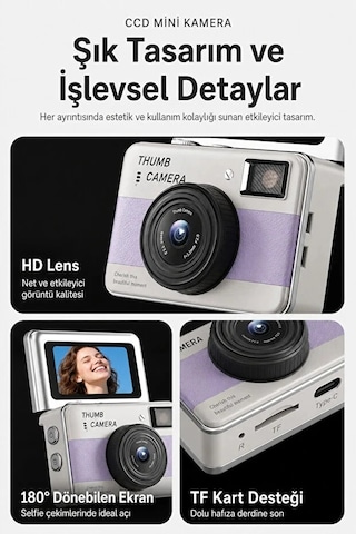 Retro Mini Dijital Kamera 1080p 1.47 İnç Flip Ekranlı Flaşlı Selfie Vlog Kamerası 4gb Sd li Yeşil Naj Belirtilmemiş