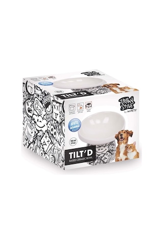 M-pets Urbanstyle Tilt'd Raised Ceramic Bowl 150ml Siyah Beyaz