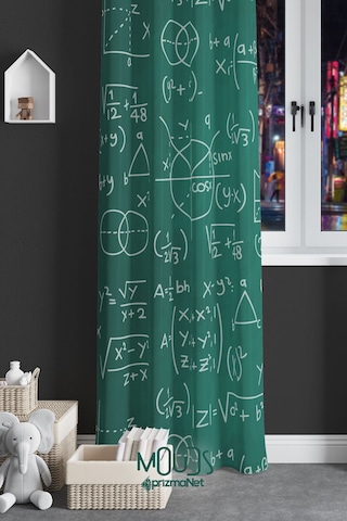 Matematik Desenli Fon Perde Genç Odası Oturma Odası Süet Dijital Baskılı Ekstrafor Büzgü Tek Kanat Çok Renkli