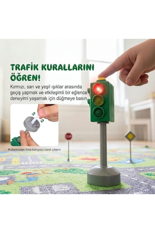 Şehir Trafiği - Işıklı Ve Sesli İnteraktif Trafik Lambası Ve Levha Oyuncak Seti Çok Renkli