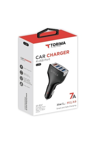 Torima C20 4 Port Araç Hızlı Şarj 3.0 Çift Usb Adaptörü Siyah
