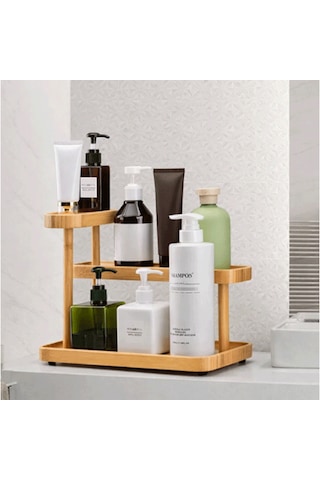 Bambu Soft Stand 3 Katlı Doğal Bambu Organizer Şık Ve Dayanıklı Çok Amaçlı Stand Açık Ahşap