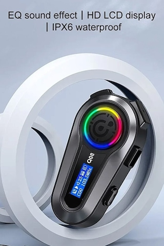 Rgb Işıklı Bluetooth Motosiklet Kask Kulaklık İntercom Su Geçirmez Ipx6 Lcd Ekran Fm Radyolu