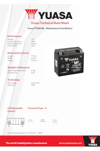 Ytx20-bs 12v 18ah Motosiklet Aküsü