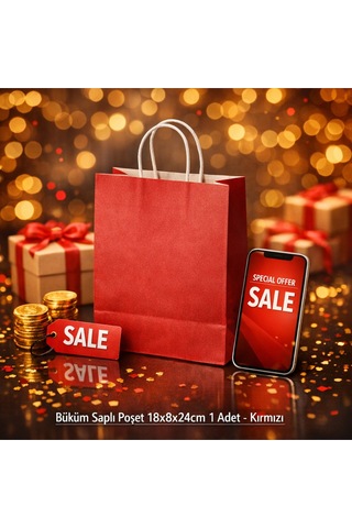 Büküm Saplı Poşet 18x8x24cm 1 Adet - Kırmızı