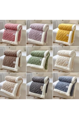 Kış Kalınlaştırılmış Battaniye Çift Taraflı Tüylü Peluş Çift Katmanlı 3d Jakarlı Düz Renk Sıcak Battaniye Açık Kahve