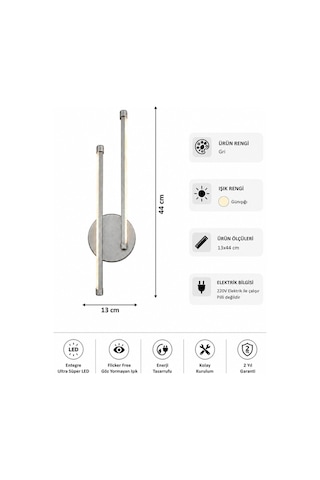 AvizeGO Oris Modern Led Duvar Apliği Günışığı Gri