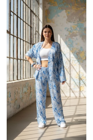Divinus Kimonolu 5'li Pijama Takım Açık Mavi - Beyaz