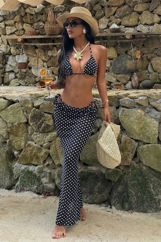 Bella Notte Puantiye Desenli 3 Parça Plaj Kombini Bikini Takımı Ve Pareo Siyah