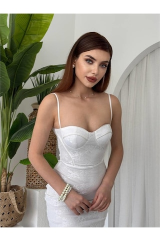 Kalıse İp Askılı Elbise Beyaz