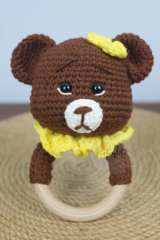 Aleylife Amigurumi Tombik Yanak Ayıcık Çıngırak Diş Kaşıyıcı Kahverengi