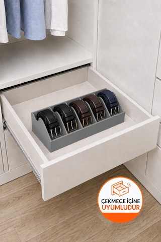 10 Bölmeli Kemer Organizer, Çorap, Kravat, Takı, Makyaj, Çekmece, Dolap İçi Depolama Gri