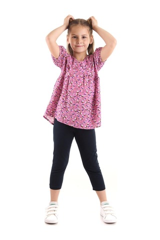 Ahengim Kız Çocuk Takım Vizkon Bluzlu Taytlı Alt Üst Takım Pamuklu Ak2521 Gül Kurusu