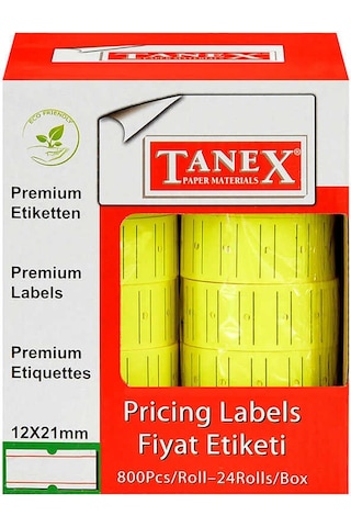 Tanex 12X21 MM Çizgili Floresan Sarı Fiyat Etiketi 24'Lü Kutu