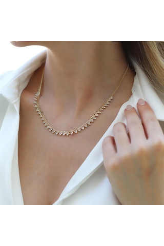 Üçgen Taşlı Gold Kaplama Trend Gümüş Kolye Gümüş