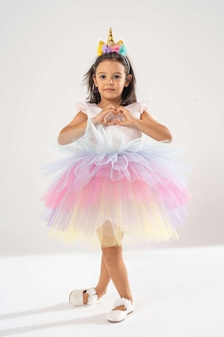 YAĞMUR KOStütüM Unicorn Model Kız Çocuk Bebek Abiye Elbise Kostüm Pembe