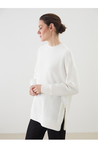 Lcwaıkıkı Classic Ekru Bisiklet Yaka Oversize Kadın Sweatshirt Tunik