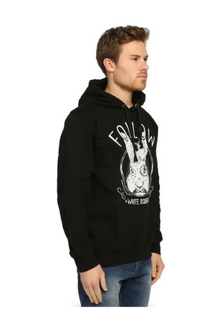Bant Giyim - White Rabbit Siyah Kapüşonlu Erkek Sweatshirt