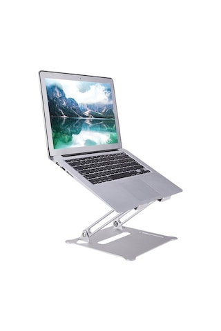 Pazly Alüminyum Ayarlanabilir Dizüstü Bilgisayar Standı, Taşınabilir Katlanır, Kaymaz Yük, 265x235x50mm, Gümüş/siyah