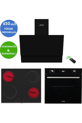 Afm Tech Ve Ferre Mech Vitroseramik Elektrikli Siyah MS263 + FM3400 + FM7700 Ankastre Set