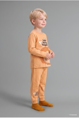 Defacto %100 Pamuk Baskılı Sweatshirt Üst Lastikli Paça Alt 2li Pijama Takımı Erkek Bebek I1437a526auog615 Turuncu-og615
