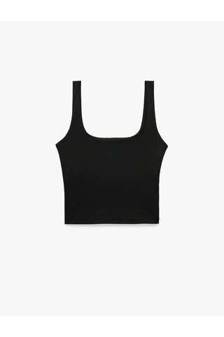 Koton Kare Yaka Slim Fit Kalın Askılı Crop Üst Siyah 6sak10228ek