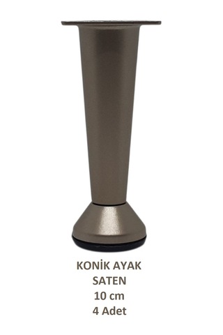 Adilon Konik Ayak, Saten, 10 Cm, 4 Adet Dolap, Mobilya, Puf Ayağı Vidaları Hediye Saten