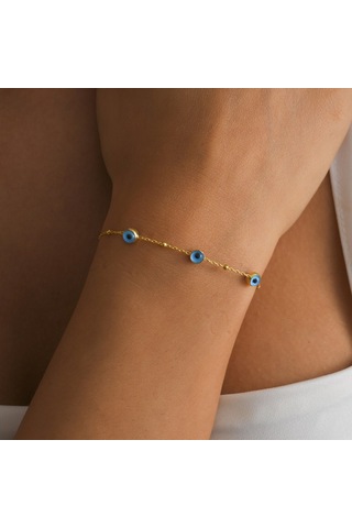 Queen Silver Jewelry 925 Ayar Gümüş Doç Nazar Bocuklu Bileklik Altın - Gümüş