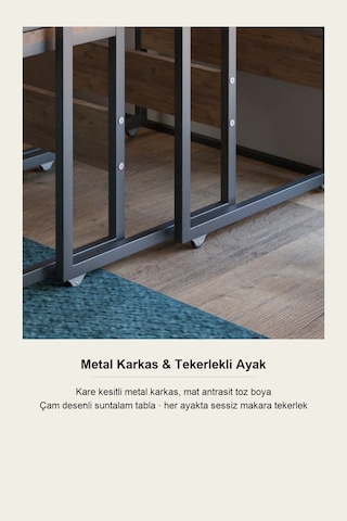 Vela 3'lü Zigon Sehpa Metal Karkas, İç İçe Geçen Sehpa Seti Çam