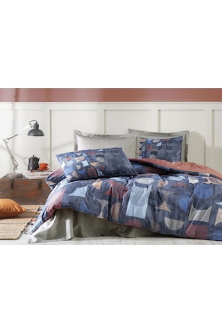 Özdilek Colored Shape Çift Kişilik Soft Life Saten Nevresim Takımı-Lacivert