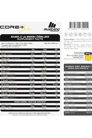 Mustang Nutrition Core+ Series Isolate Whey Protein Tozu 1800 Gr 60 Servis Muzlu Kurabiye + Shaker + Protein Kahve Hediyeli Muz Aromalı