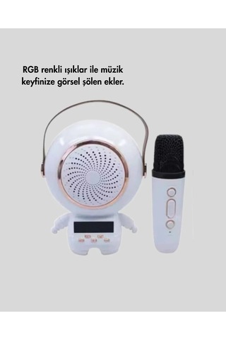 Astronot Tasarım Kablosuz Mikrofonlu Bluetooth Karaoke Hoparlör