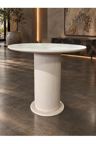 Olimpo Seramik Yuvarlak Masa 90 Cm Mdf Vizon Bej