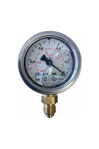 50Mm -1 0 Bar 1 4" Alttan Çıkışlı Gliserinli Vakummetre Pakkens