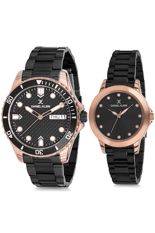 Daniel Klein 8680161711104 Siyah Çelik Kordonlu Sevgili Çift Kol Saatleri Rose Gold