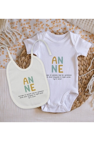 Bitmeyenkartus Bk Kids Anne Tasarımlı Bebek Body Zıbın Ve Mama Önlüğü Hediye Set (548582545) Çok Renkli