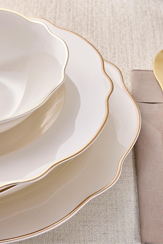 Porselen Gold Bone 24 Parça 6 Kişilik Yemek Takımı Gold Desenli