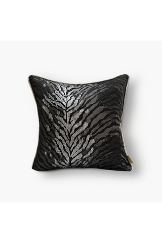 "zebra" Desenli Saten Dokuma Kırlent - 45x45 Gümüş - Siyah