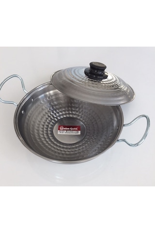 Kapaklı Paslanmaz Kavurma Sacı - Krom Çelik 1 No 25 CM + Ahşap Kaşık