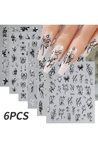 6 Adet/takım Parlak Yansıtıcı Tırnak Etiket Altın Gümüş Aurora Dalga Hatları 3d Kendinden Yapışkanlı Nail Art Çıkartması Tasarım Manikür Aracı Bordo