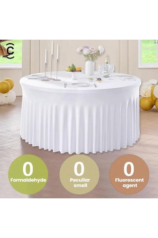 Sones 4ft Polyester Elastik Masa Örtüsü Örtüsü Düğün Ziyafet Parti Dekorasyonu Yuvarlak Masa Eteği Ofis Masa Örtüsü Beyaz Beyaz