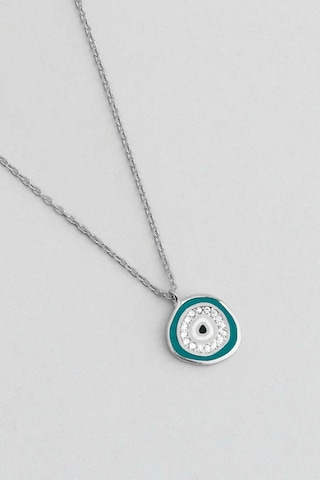 Horus'un Gözü 18 Ayar Beyaz Altın Kaplama 45 Cm Gümüş Nazar Kolye