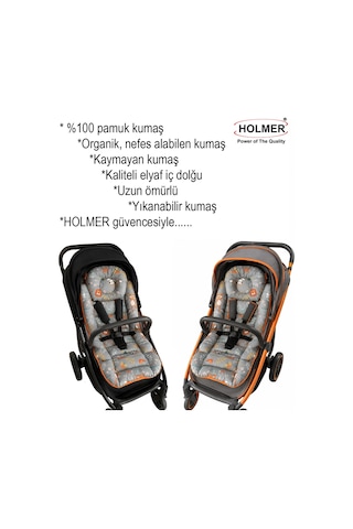 Holmer Organik Pamuklu Ortapedik Bel Destekli Bebek Arabası Minderi Gri